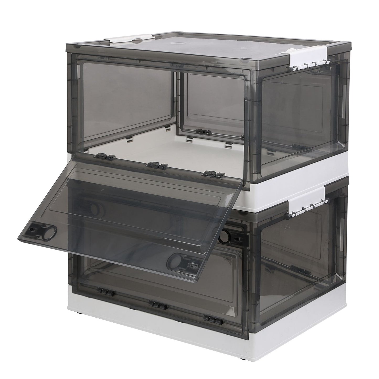 2 Packs Foldable Storage Bins Collapsible Storage Box Organizer Stackable Toy Container with Double Doors Top Lid Rolling Wheels for Clothes Toys Books
