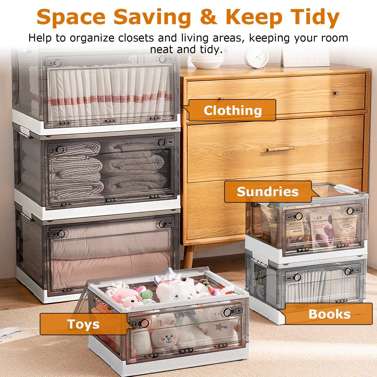 2 Packs Foldable Storage Bins Collapsible Storage Box Organizer Stackable Toy Container with Double Doors Top Lid Rolling Wheels for Clothes Toys Books