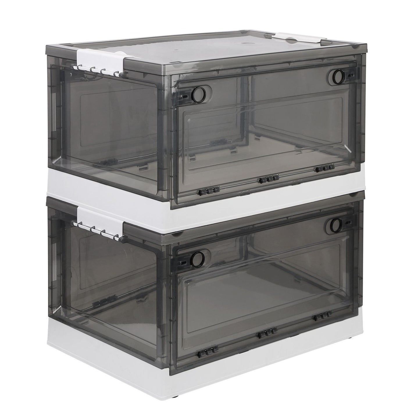 2 Packs Foldable Storage Bins Collapsible Storage Box Organizer Stackable Toy Container with Double Doors Top Lid Rolling Wheels for Clothes Toys Books
